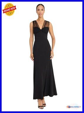 Sleeveless Ankle Length Cocktail Dress with Sheer Mesh V-Neck